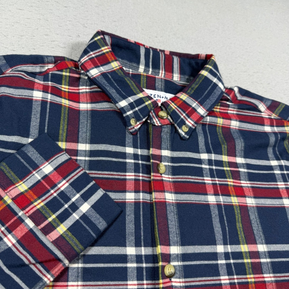 Mizzen+Main Mens Trim Fit Plaid Flannel Button‎ Down Shirt Navy Red White XL